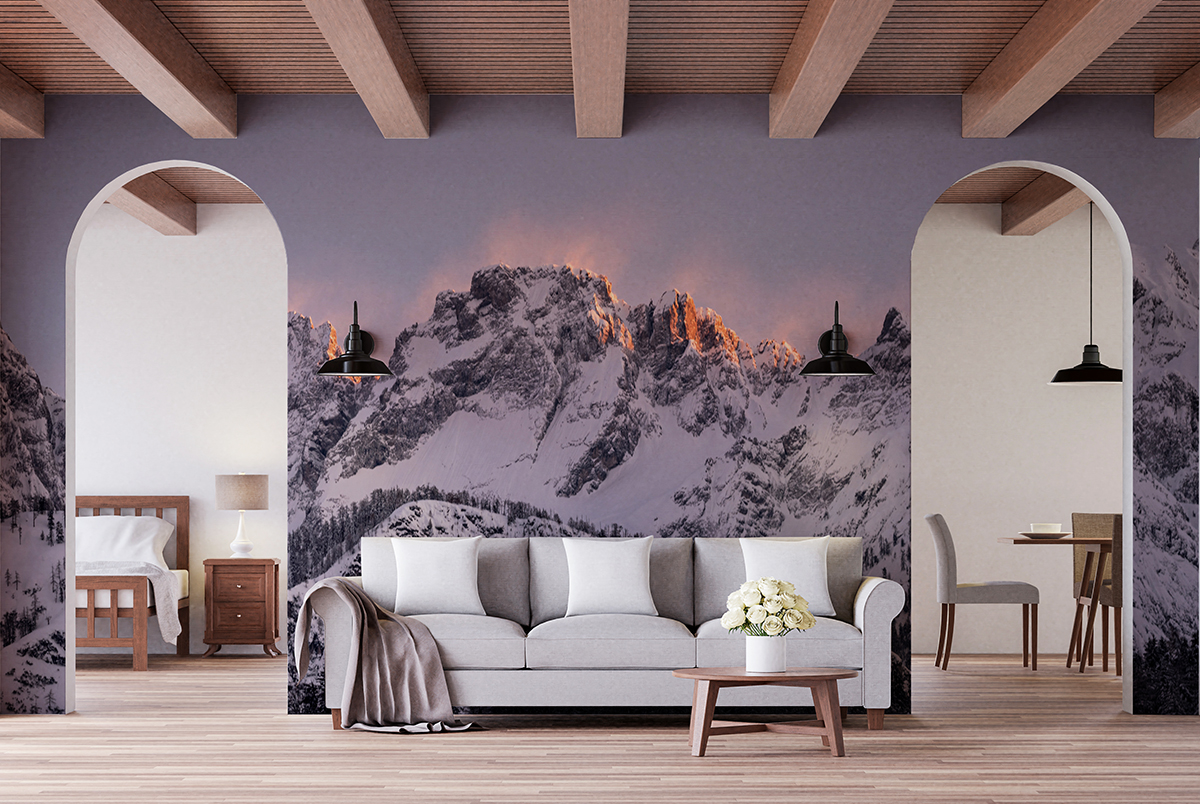 Image of large sitting room with Mountain-scape wall mural
